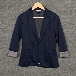Skies Are Blue Size Small Blazer Navy Blue Asa Knit Single Breasted Open Front